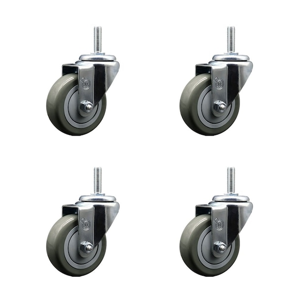 35 Inch Gray Polyurethane Wheel Swivel 34 Inch Threaded Stem Caster Set Service Caster